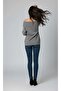 Women's Plum Gray Madonna Collar (Argyle) Diamond Pattern Open Shoulder Knitwear Sweater - 4