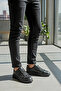 Men's Black Textured Leather Black Thick Sole Guaranteed Lace-Up Casual Sneakers - 3