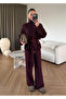 Mock Neck Piece Belted Knitwear Set Plum - Claret Red