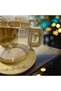 Glass Cup Set with Bamboo Plate, Set of 6 – Transparent Amber Color, Tea & Coffee Cup with Wooden Handle - 3