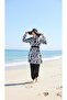 Burkini Zebra Patterned Women's Hijab Swimsuit 4-Piece Set with Bonnet and Bag Beachwear