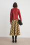 Oil Green Burgundy Plaid Cape Midi Skirt - 4