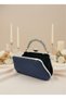 Navy Blue Luxury Suede Metal Handle Crystal Stone Embroidered Women Evening Dress Bag Wedding Engagement Graduation - 4