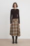 Slit Checkered Asymmetrical Midi Skirt