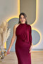 One Shoulder Draped Elegant Burgundy Long Dress - 6