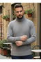 Men's Gray Italian Raglan Sleeve Detailed Thick Turtleneck Regular 100% Cotton Knitwear Sweater