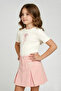 Girl's Bow Embroidery Short Sleeve Ribbed Knit Bodysuit with Diamond Stones - 2