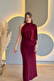 One Shoulder Draped Elegant Burgundy Long Dress - 8