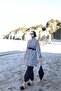 Women's Full Covered Hijab Swimsuit, Bonnet and Bag Set, Patterned Zippered Beachwear Sahar - 2