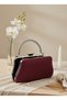 Burgundy Gold Luxury Suede Metal Chain Handle Pearl Stone Embroidered Women Evening Dress Bag Wedding Engagement Graduation - 4