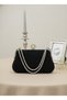 Black Silver Luxury Suede Metal Chain Handle Pearl Stone Embroidered Women Evening Dress Bag Wedding Engagement Graduation - 5