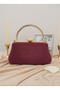 Burgundy Gold Luxury Suede Metal Chain Handle Pearl Stone Embroidered Women Evening Dress Bag Wedding Engagement Graduation - 2