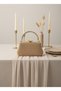 Nude Gold Luxury Suede Metal Chain Handle Pearl Stone Embroidered Women's Evening Dress Bag - 2