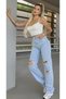 Denisa 90's Stretch Loose Women's Ice Blue Snow Super High Waist Loose Leg Denim Jeans - 2