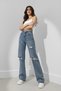 Denisa 90's Stretch Loose Women's Ice Blue Snow Super High Waist Loose Leg Denim Jeans - 2