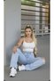Denisa 90's Stretch Loose Women's Ice Blue Snow Super High Waist Loose Leg Denim Jeans - 3