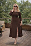 Women's Plus Size Madonna Collar Front Single Slit Modal Fabric Long Stretchy Dress - 5