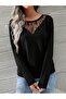 Women's Long Sleeve Wide Round Neck Lace Viscose Two Thread Blouse