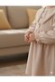 Beige Velvet Woven Baby Girl Dress with Fishtail Detail - 4