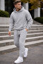 Men's Gray Hooded Tracksuit Set Winter Kangaroo Pocketed, Cotton-Lined