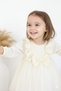 Ecru Velvet Children's Dress with Bow, Pleated and Tulle Model - 2