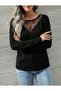 Women's Long Sleeve Wide Round Neck Lace Viscose Two Thread Blouse - 3