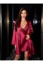 Women's Satin Lace Detailed Simple and Stylish Nightgown Robe Set - 4