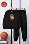 3 Thread Round Neck Basketball Hoop Print Detailed Thick Winter Boys' Tracksuit Set