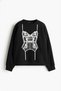 Lingerie Printed Hoodless Relaxed Fit Women's Black Sweatshirt