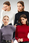 Women's Set of 4 Black White Burgundy Gray Finger Detailed Bodysuits
