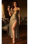 Women's Nightgown Leopard Pattern Stylish Long Slit Nightgown Dowry Dress