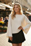 Women's White Spanish Sleeve Model Knitwear Sweater - 3