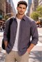 Men's Plum Striped Shirt Long Sleeve Loose Fit Casual Trend Shirt