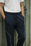 Navy Blue Baggy 2 Thread Fabric Relaxed Fit Elastic Waist Pocket Detail Wide Leg B Piped Sweatpants - 6