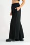 Black Steel Knitted Fabric Wide Leg Trousers with Pockets and Elastic Waist for Women - 3