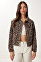 Leopard Patterned Gabardine Jacket Lgp0032 Black Beige