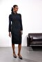 Black Shirt Collar Midi Length Dress 12407