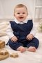 Baby Girl Denim Jumpsuit Set with Shirt Collar, Full Fit Ankle Length, Ruched Detail Waist Ribbons (Shirt Separate) - 3
