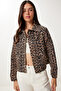 Leopard Patterned Gabardine Jacket Lgp0032 Black Beige - 3
