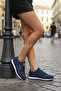 Unisex Navy Blue Lace-Up Mesh Breathable Comfortable Sole Walking Sneaker Athletic Shoe - 4