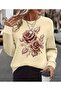 Rose Print Detail Crew Neck Sweatshirt