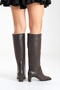 Taly Brown Skin Genuine Leather Women's Block Heeled Boots - 6