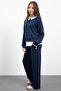 Navy Blue Stone Detailed Pantsuit for Girls 3-Piece Shirt Set 23478 - 5