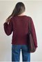 Women's Burgundy Floral Embroidered a Lace-Like Knit Cotton Knitwear Sweater Standard Size - 2