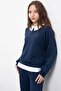 Navy Blue Stone Detailed Pantsuit for Girls 3-Piece Shirt Set 23478 - 2
