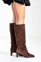 Taly Brown Suede Genuine Leather Women's Block Heel Boots - 5