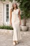 Women's Collared Vest Set Gold Stylish Knitwear Set with Button Accent Skirts - 2