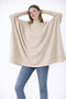 Women's Slit Cream Poncho Sweater Dp0001 - 3