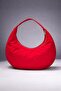 Red Suede Half Moon Women's Oval Shoulder Bag Double Zipper Bag - 2
