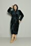 Women's Double Pocket Hooded between Piped Belted Ultrasoft Bathrobe - 2